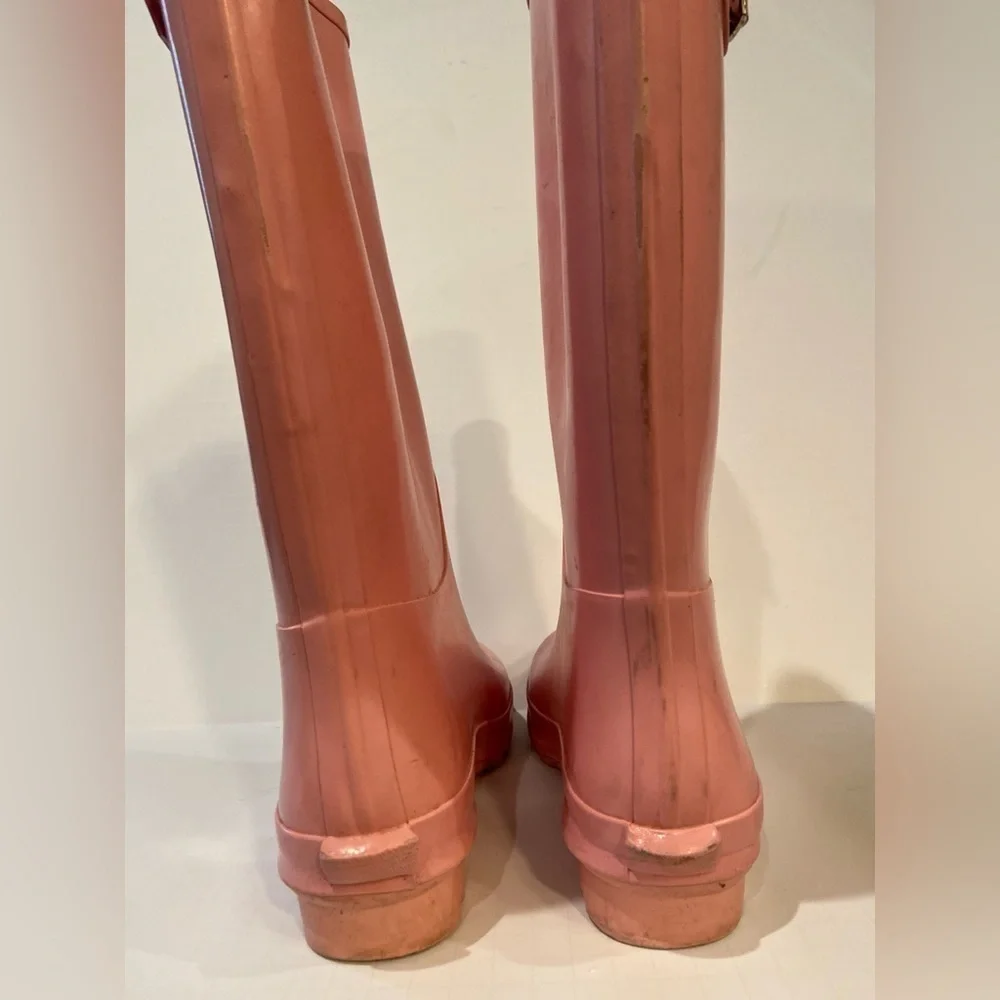 Stylish Light Pink Waterproof Knee High Rubber Rain Boots~Side Buckle Accent